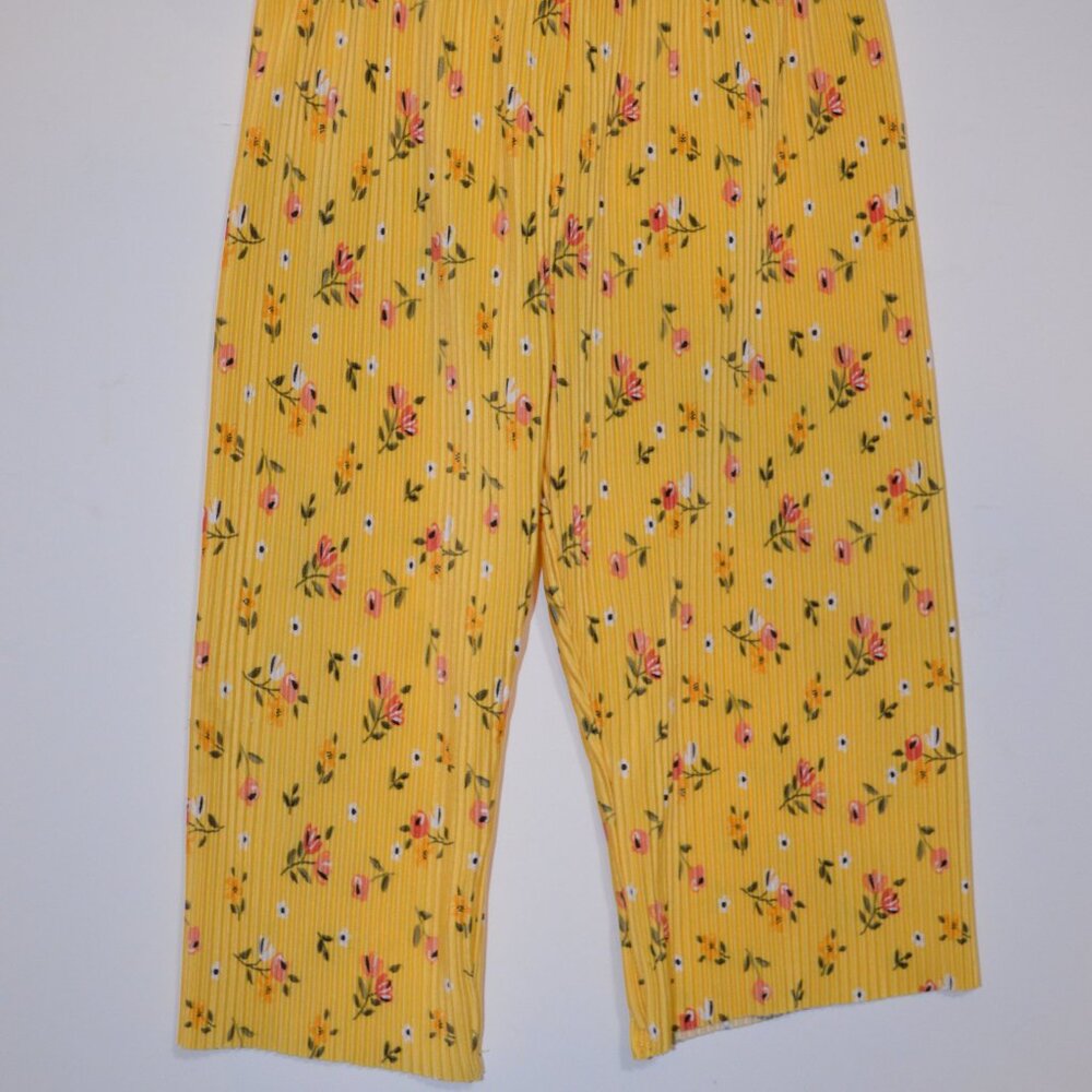 JUST LIZZY Polyester-Spandex Ribbed Fabric Pants Yellow Floral Prints Baby 18M